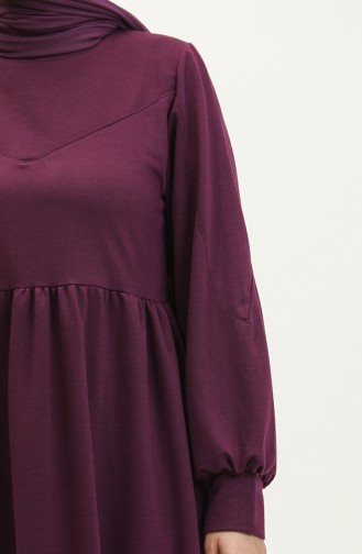 Shirred Waist Plain Dress 0281-03 Purple 0281-03