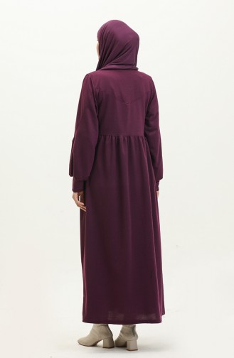 Shirred Waist Plain Dress 0281-03 Purple 0281-03