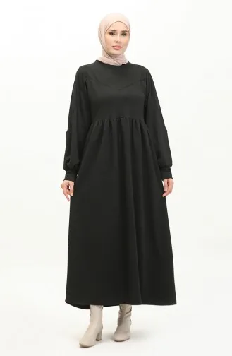 Robe Droite à Taille Froncée 0281-04 Noir 0281-04