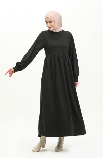 Shirred Waist Plain Dress 0281-04 Black 0281-04