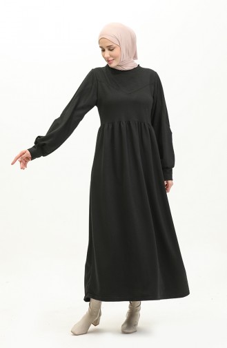 Robe Droite à Taille Froncée 0281-04 Noir 0281-04