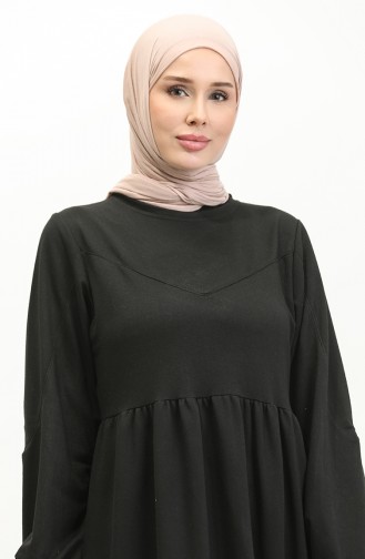 Shirred Waist Plain Dress 0281-04 Black 0281-04