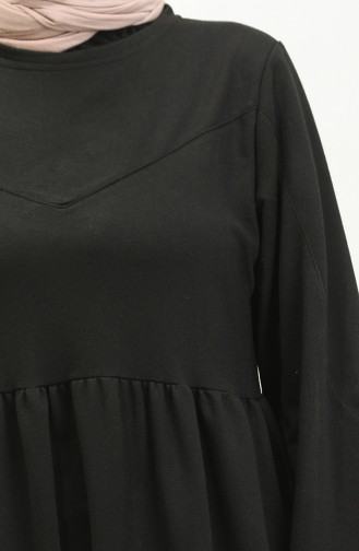 Robe Droite à Taille Froncée 0281-04 Noir 0281-04