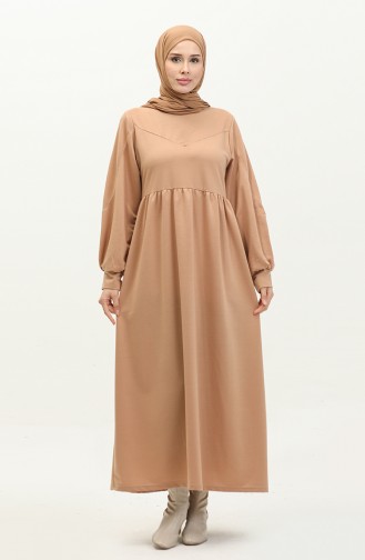 Shirred Waist Plain Dress 0281-05 Milk Coffee 0281-05