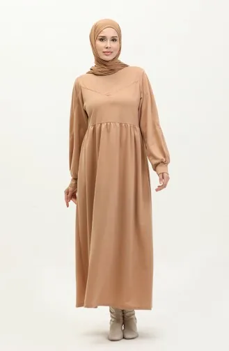 Langes Kleid mit geraffter Taille 0281-05 Milchkaffee 0281-05