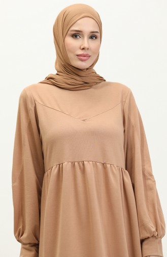 Langes Kleid mit geraffter Taille 0281-05 Milchkaffee 0281-05