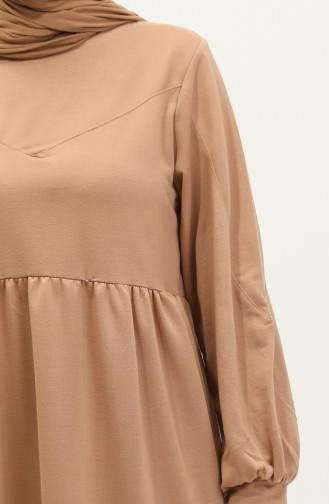 Robe Droite à Taille Froncée 0281-05 Café Au Lait 0281-05