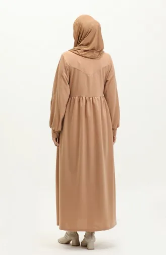 Langes Kleid mit geraffter Taille 0281-05 Milchkaffee 0281-05