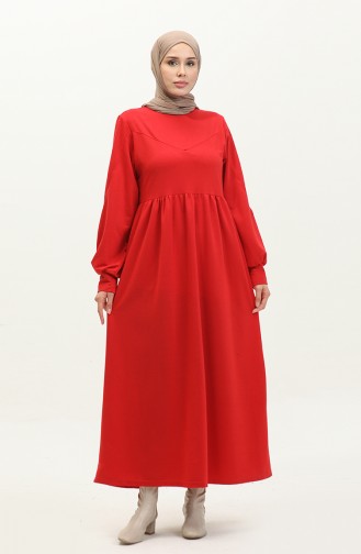 Shirred Waist Plain Dress 0281-06 Claret Red 0281-06