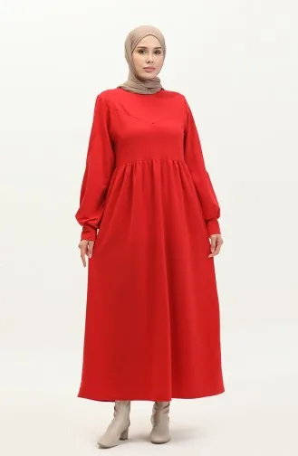 Langes Kleid mit geraffter Taille 0281-06 Burgunderrot 0281-06