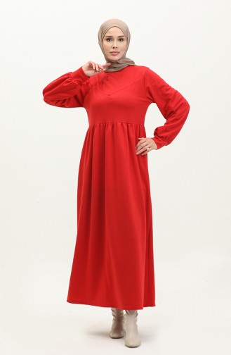 Shirred Waist Plain Dress 0281-06 Claret Red 0281-06