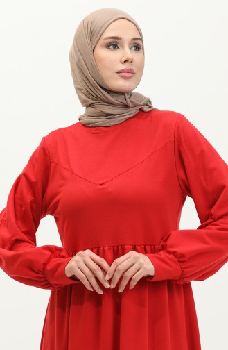 Shirred Waist Plain Dress 0281-06 Claret Red 0281-06