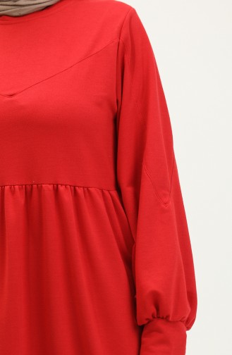 Rechte Jurk Met Verzamelde Taille 0281-06 Claret Red 0281-06