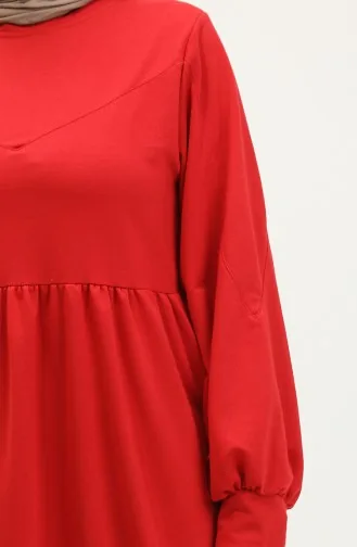 Langes Kleid mit geraffter Taille 0281-06 Burgunderrot 0281-06