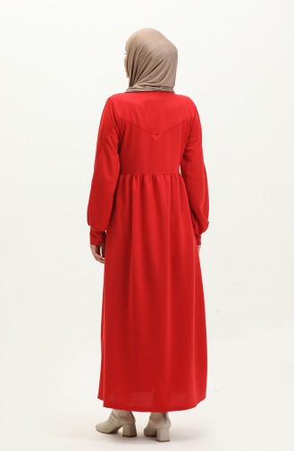 Shirred Waist Plain Dress 0281-06 Claret Red 0281-06