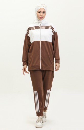 Hooded Two Piece Tracksuit Set 1016-05 Brown 1016-05