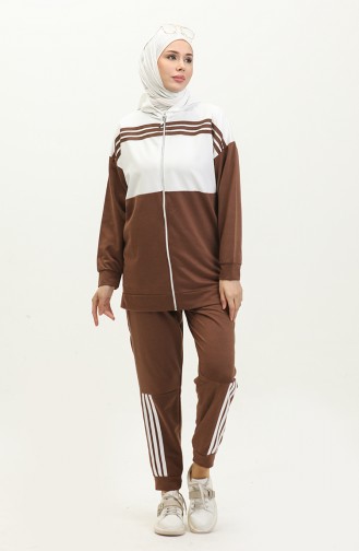 Hooded Double Tracksuit Set 1016 1016-08 Brown 1016-08