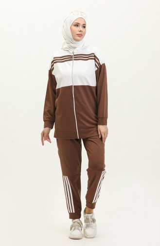 Hooded Two Piece Tracksuit Set 1016-05 Brown 1016-05