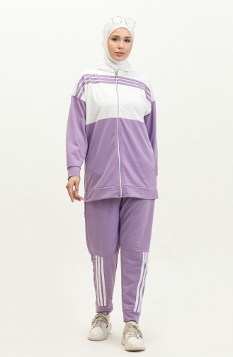 Hooded Two Piece Tracksuit Set 1016-04 Lilac 1016-04