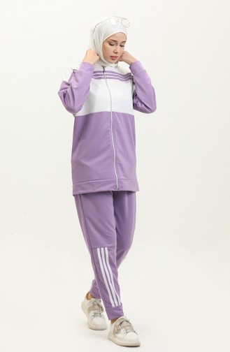 Hooded Two Piece Tracksuit Set 1016-04 Lilac 1016-04