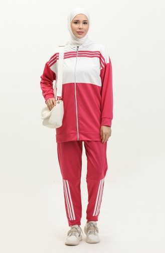 Hooded Two Piece Tracksuit Set 1016-02 Fuchsia 1016-02