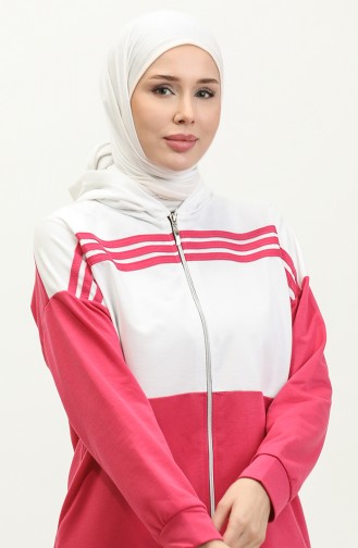Hooded Two Piece Tracksuit Set 1016-02 Fuchsia 1016-02