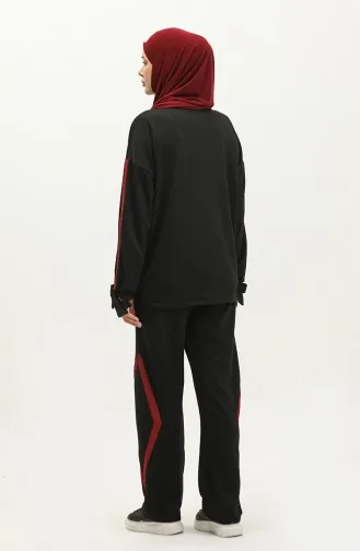 Costume Double Avec Manches En Dentelle 1301-04 Noir Rouge Claret 1301-04