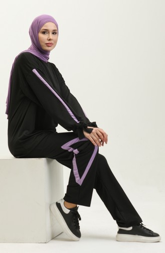Double Set With Lace Sleeves 1301 1301-04 Black Lilac 1301-04