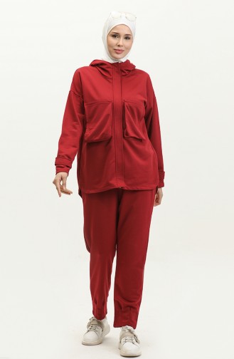 Survêtement Détail Poches à Capuche 2407-02 Rouge Claret 2407-02