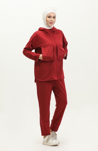 Hooded Pocket Detailed Tracksuit Set 2407 2407-02 Claret Red 2407-02