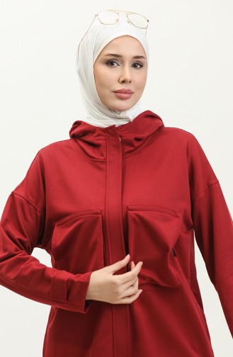 Survêtement Détail Poches à Capuche 2407-02 Rouge Claret 2407-02