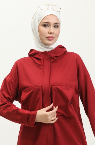 Hooded Pocket Detailed Tracksuit Set 2407 2407-02 Claret Red 2407-02