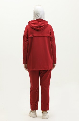 Survêtement Détail Poches à Capuche 2407-02 Rouge Claret 2407-02