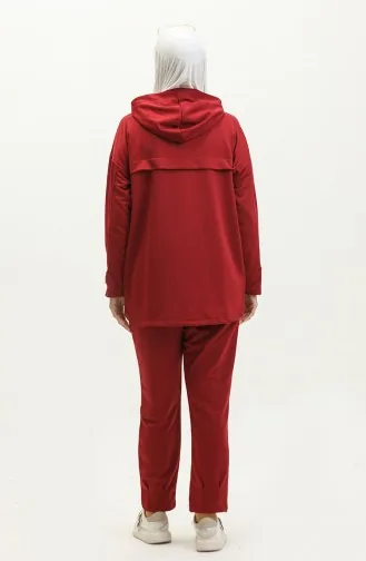 Survêtement Détail Poches à Capuche 2407-02 Rouge Claret 2407-02
