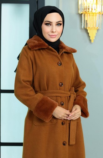 Fur Detailed Kachet Coat Brown 19175 15017