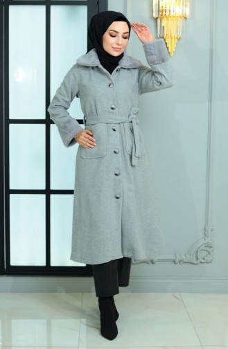 Fur Detailed Kachet Coat Gray 19175 15019