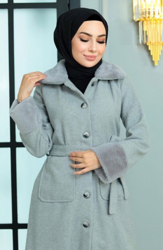 Fur Detailed Kachet Coat Gray 19175 15019
