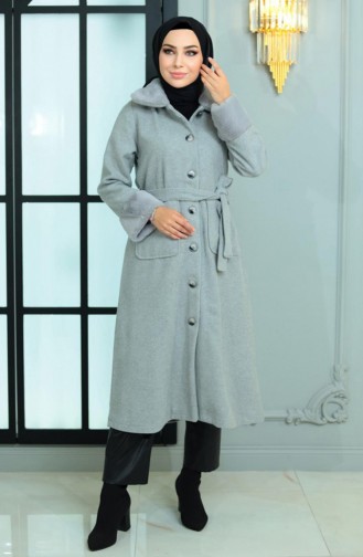 Fur Detailed Kachet Coat Gray 19175 15019