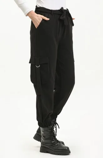 Damen-Cargo-Taschenhose Mit Taillengürtel 1403-03 Schwarz 1403-03