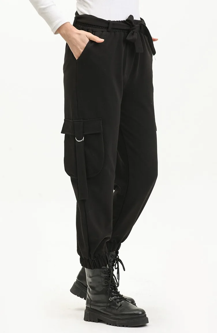 Damen-Cargo-Taschenhose Mit Taillengürtel 1403-03 Schwarz 1403-03