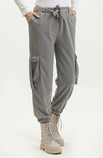 Pantalon Femme Ceinturé Avec Poche Cargo 1403-01 Gris 1403-01