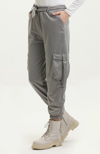 Pantalon Femme Ceinturé Avec Poche Cargo 1403-01 Gris 1403-01