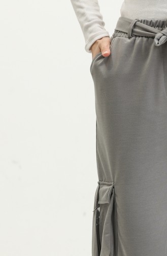Pantalon Femme Ceinturé Avec Poche Cargo 1403-01 Gris 1403-01