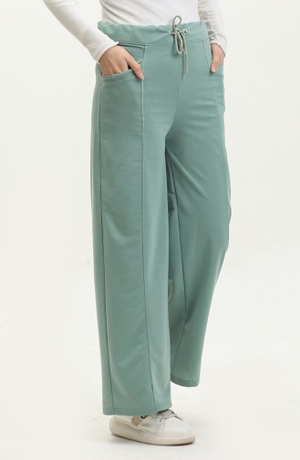 Kadın Çimalı Bol Paça Pantolon 6502-03 Mint Yeşili