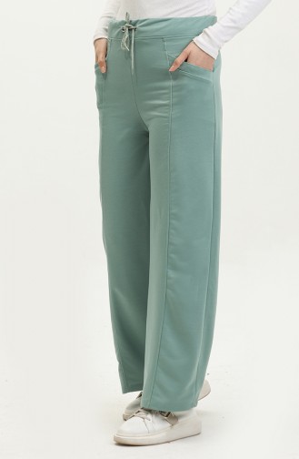 Kadın Çimalı Bol Paça Pantolon 6502-03 Mint Yeşili