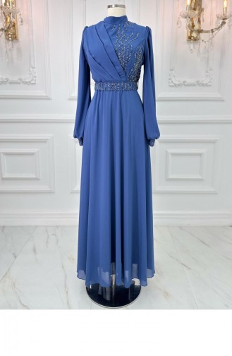 Amine Hüma Derya Chiffon Avondjurk Indigo 3135