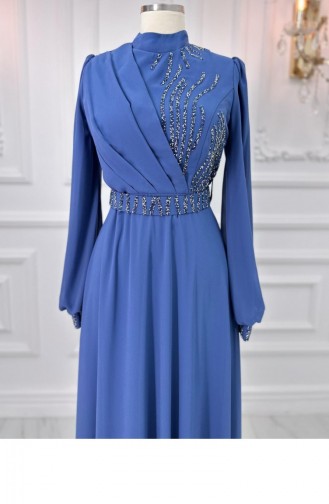 Amine Hüma Derya Chiffon Avondjurk Indigo 3135