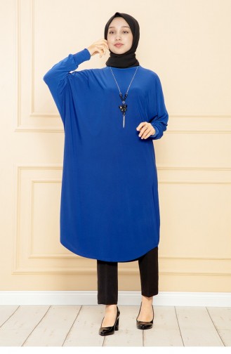 Losse Tuniek Met Vleermuismouw Saks Blauw 2044MG.SKM