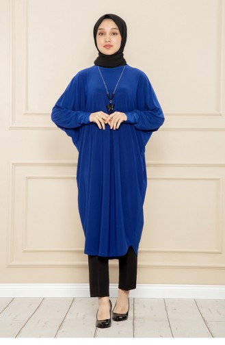 Losse Tuniek Met Vleermuismouw Saks Blauw 2044MG.SKM