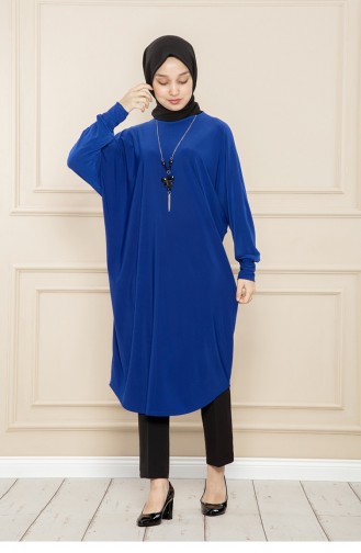 Losse Tuniek Met Vleermuismouw Saks Blauw 2044MG.SKM